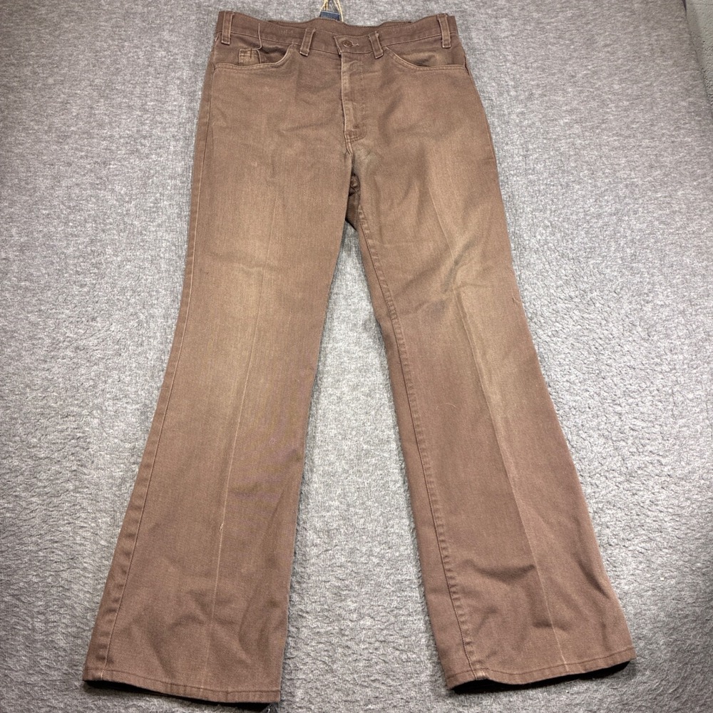 Vintage Levi's Sta-Prest Canvas Pants Men 34 Brown Flare Leg Talon Zip Chinos